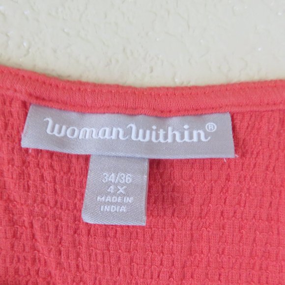 Woman Within lace embroidery tank top sleeveless shirt red coral plus size 34/36 - Picture 3 of 5